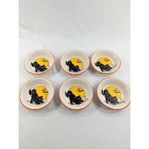 VINTAGE HALLOWEEN HALLMARK BLACK CAT, BATS AND HAUNTED HOUSE PAPER BOWLS 6 PACK